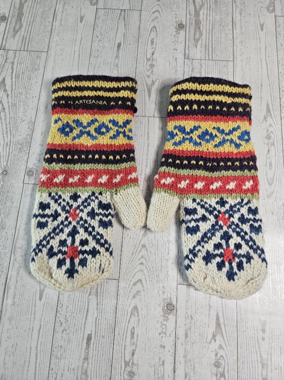 Artesania Alpaca Wool Mittens Adult Size Hand Knit Lined Lagenlook